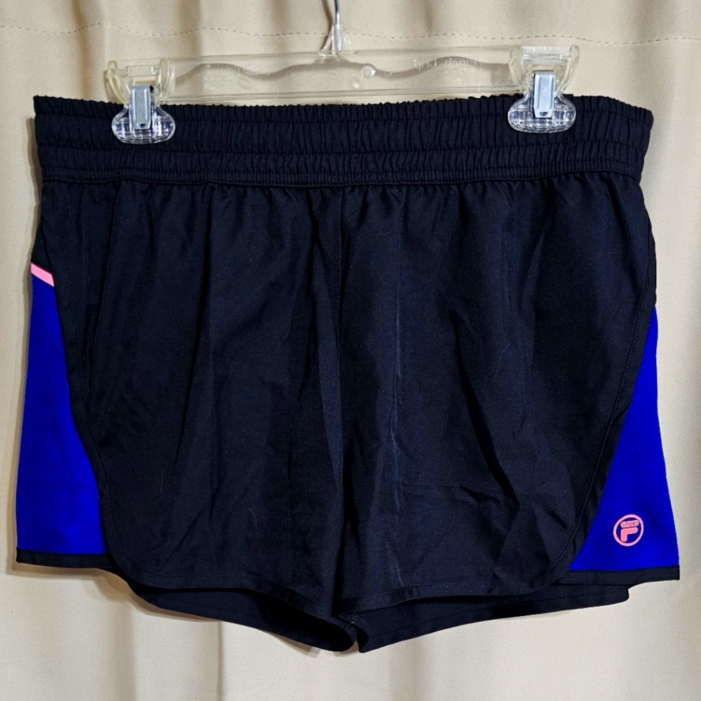 Fila Women's Athletic Shorts in Black with Blue and Pink Accents